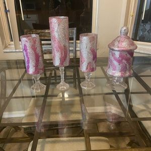 Candle holders set Table Top decor lavender purple vase